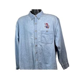 Blue Pointe‎ Mens L Denim Button Down Shirt Light Wash Embroidered Squirrel